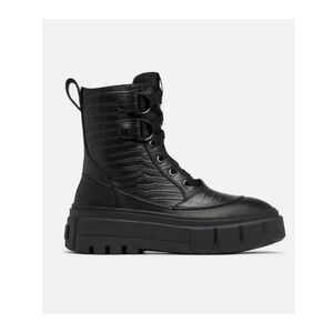 Sorel Caribou X Waterproof Black Croc Leather Lace Up Snow Boots Womens 12 NWOB